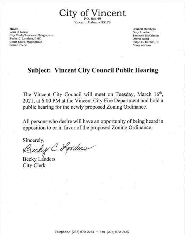 Vincent, AL Official City site